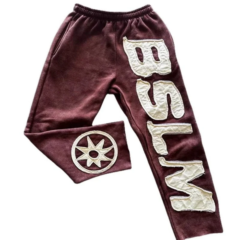 Outono inverno nova moda americana rua calças masculinas casal cintura elástica roupas esportivas carta remendo solto casual calças femininas