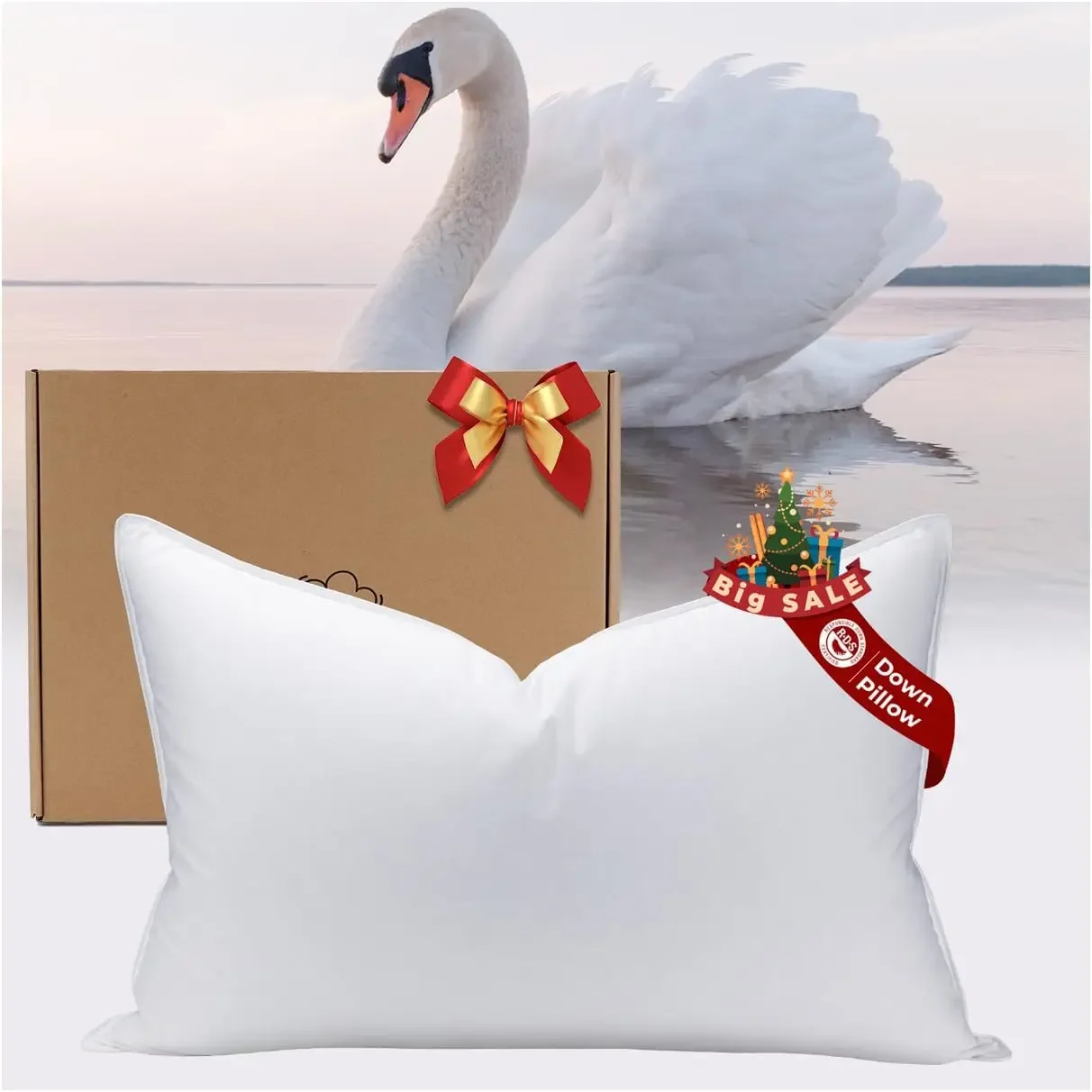 White Goose Down Pillow Luxury Hotel Bed Pillow with 100% 900+ Fill Power, Goose Feather Pillow for Sleeping, 600 Thread Count C