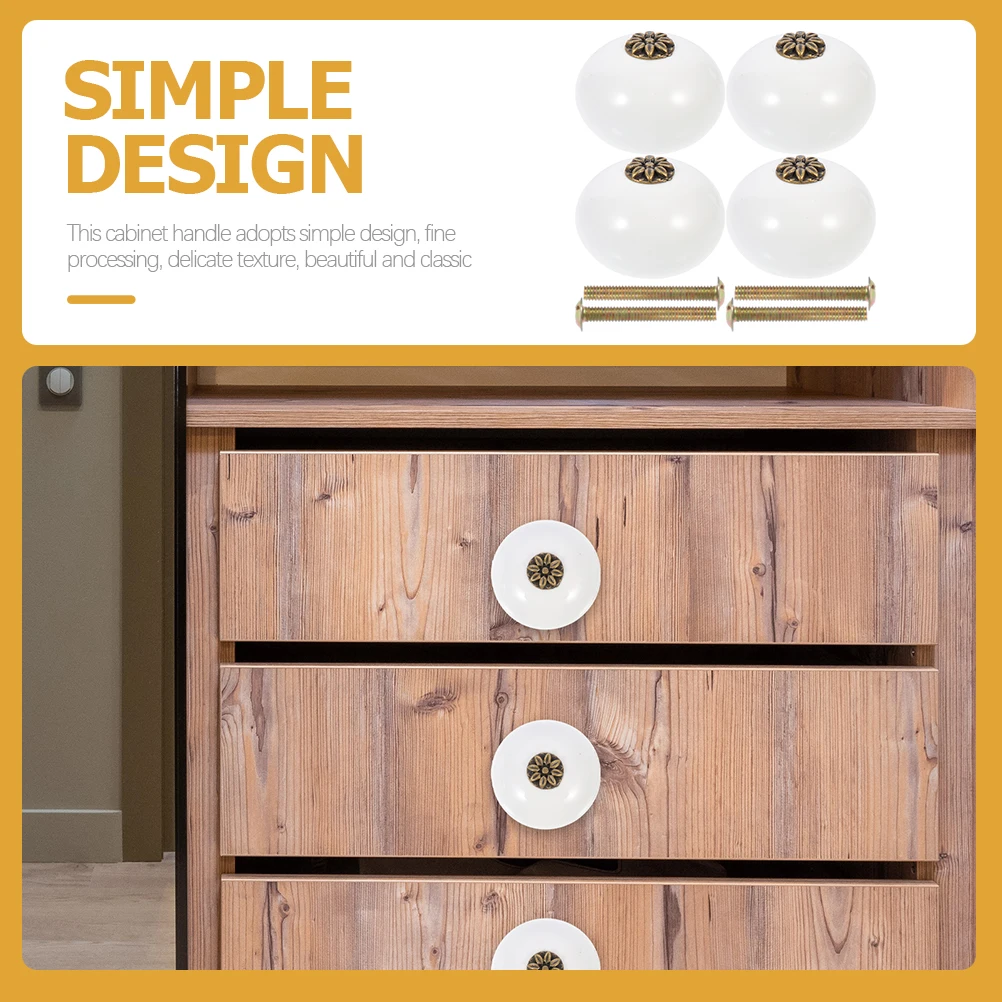 

4pcs Cabinet Doorknob Replacement Furniture Handle Simple Knobs Durable Ceramic Zinc Alloy Easy Install Decorative Drawer Pull