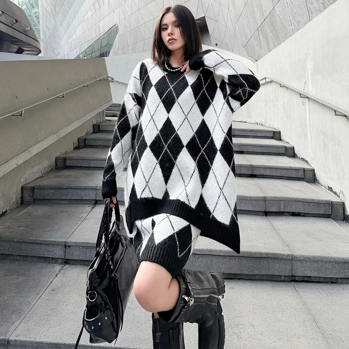 

Модный свободный свитер, комплект из двух предметов, осенне-зимний новый комплект с юбкой Personali, теплый уютный круглый комплект Ne Long Sve