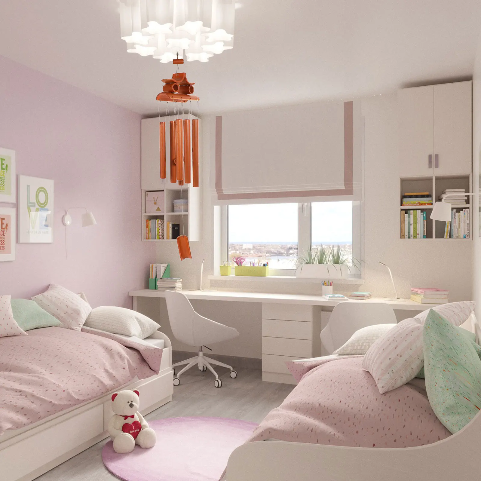 

1Pcs Bamboo Wind Bell Creative Wooden Wind Chimes Hanging Decoration Relaxing Sound Home Office Hanging Decor