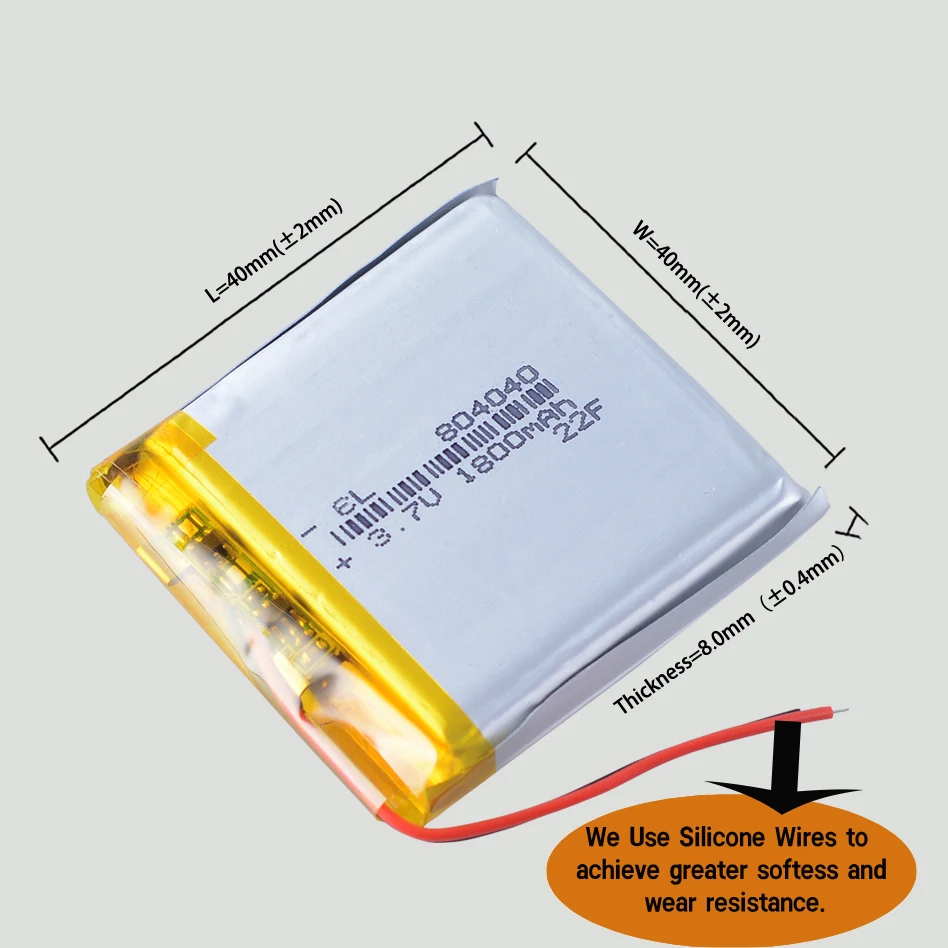 10 PCS/Lot Silicone Wires 804040 3.7V 1800mAh Lipo Li Polymer Lithium Battery 404040 504040 604040 704040 904040 104040