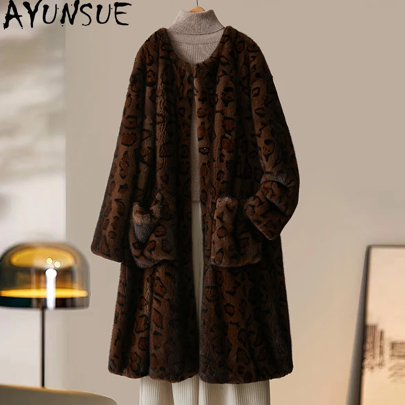 

AYUNSUE Natural Female Mink Fur Coat Women Clothes 2025 Luxury Real Fur Coats Winter Jacket Whole Mink Шуба Женская Long Style