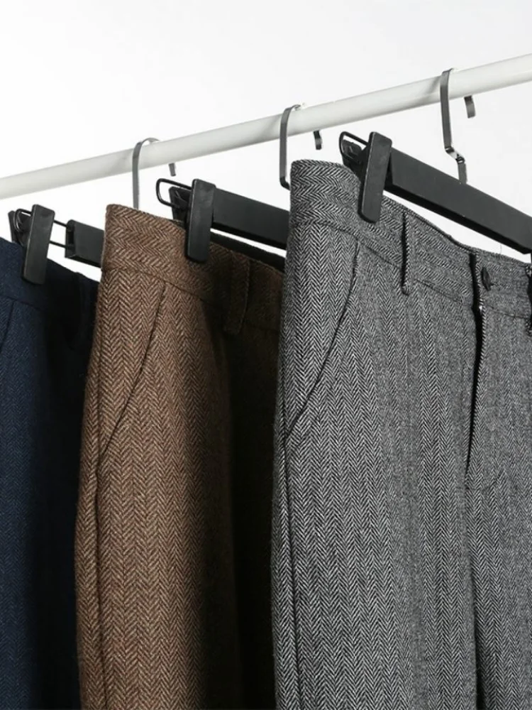 

Loose Men's Woolen Trousers Thi Winter Straight Leg Busin Formal Pants Retro Tweed Long Pants Autumn Winter Collection