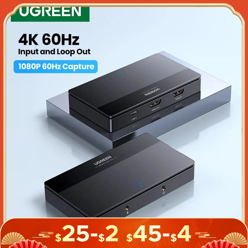 UGREEN HDMI Video Capture Card 4K60Hz HDMI to USB/Type-C Video Grabber Box for Computer Camera Live Stream Record Meeting