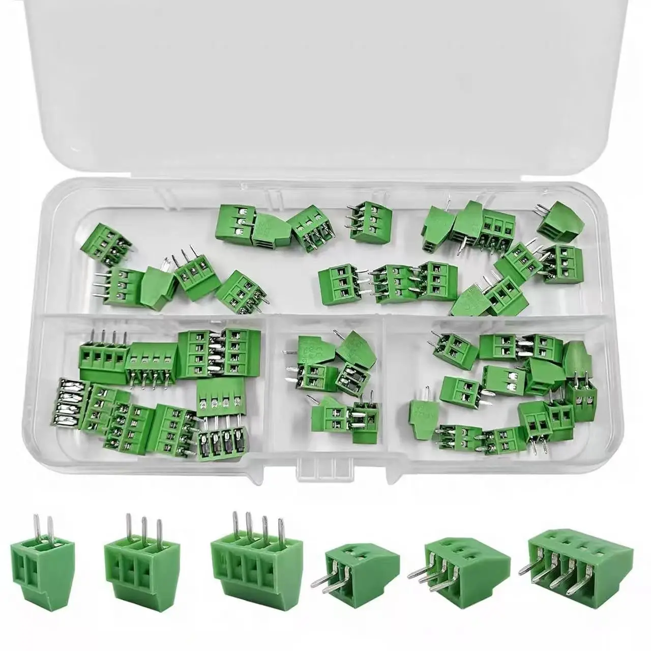 

50PCS KF128 2P/3P/4P PCB Terminal Block Kit, 2.54mm Pitch Green Screw Terminal Connectors