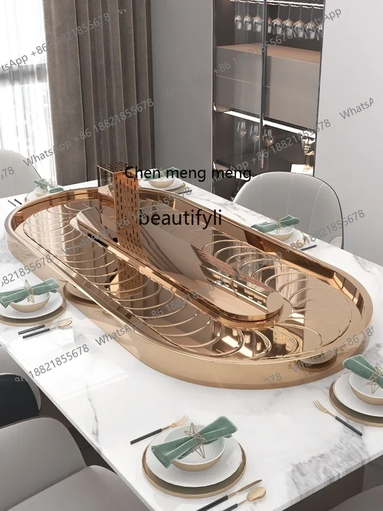 Electric Rotating Dining Table Rectangle & Oval Household Vegetable Turntable Automatic Rotation Home Dining Room Furniture