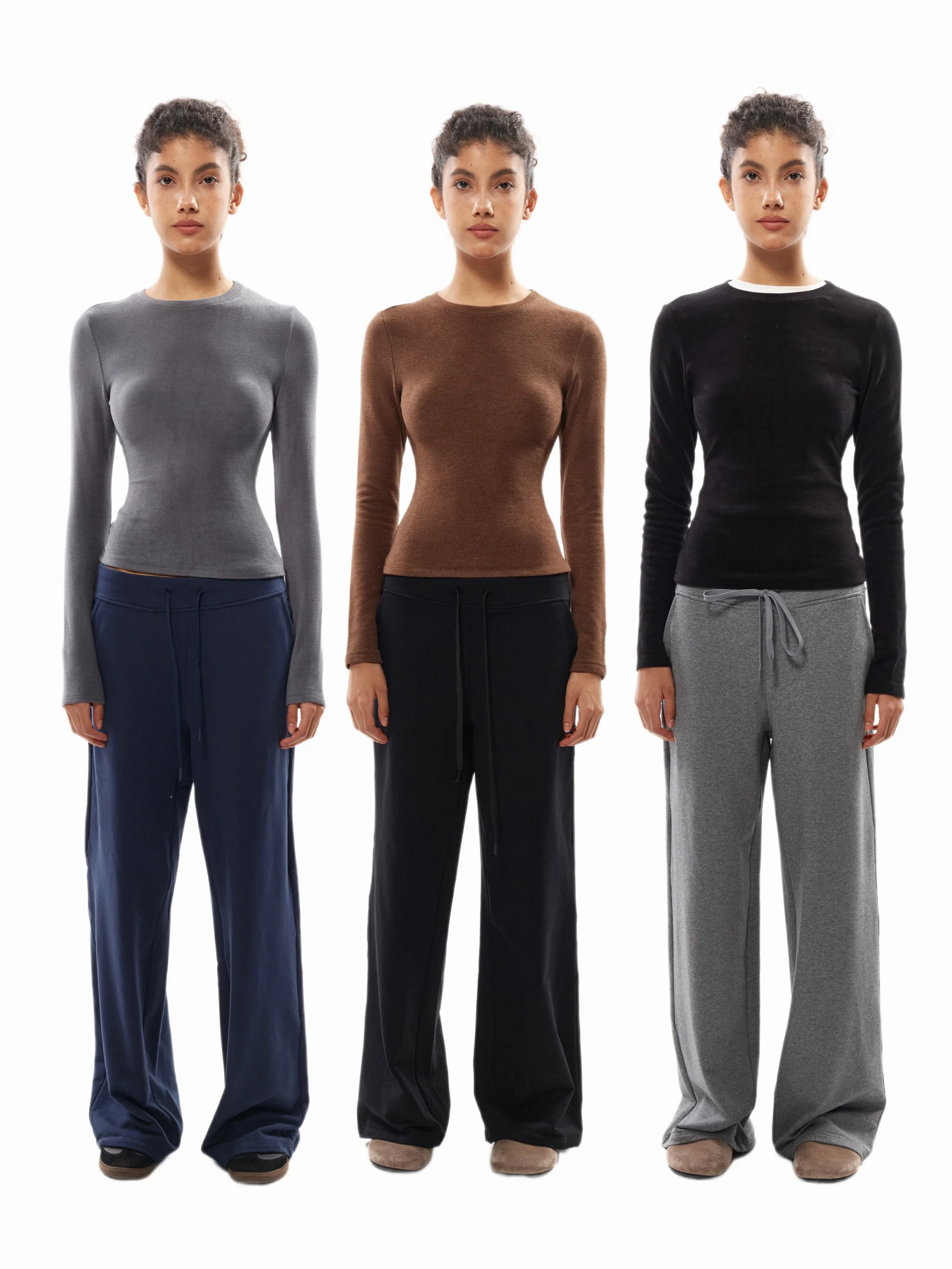 

Warmth Godd Thi German Velvet Aria oulder in Waist in Sand Glass Basic Autumn Winter High Elastici Long Sve round...