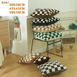Plush Flocked Fashion Plaid Chessboard Pillows Case Thick Faux Lambswool Warm Cushion Covers Sofa Couch Decor Throw Pillow Cover