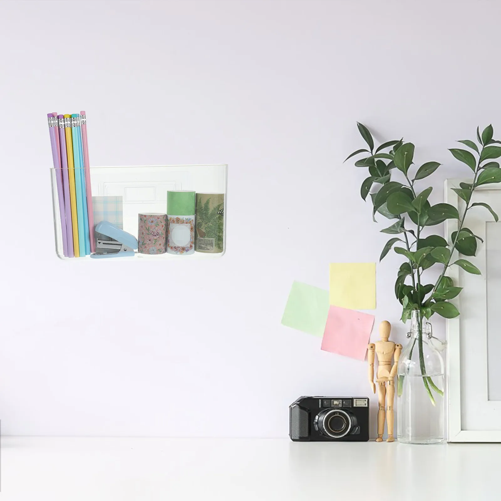 Hanging Wall Mounted Pen Holder Plastic Desktop Pencil Case Makeup Brush Organizer Multi-Function Stationery Storage