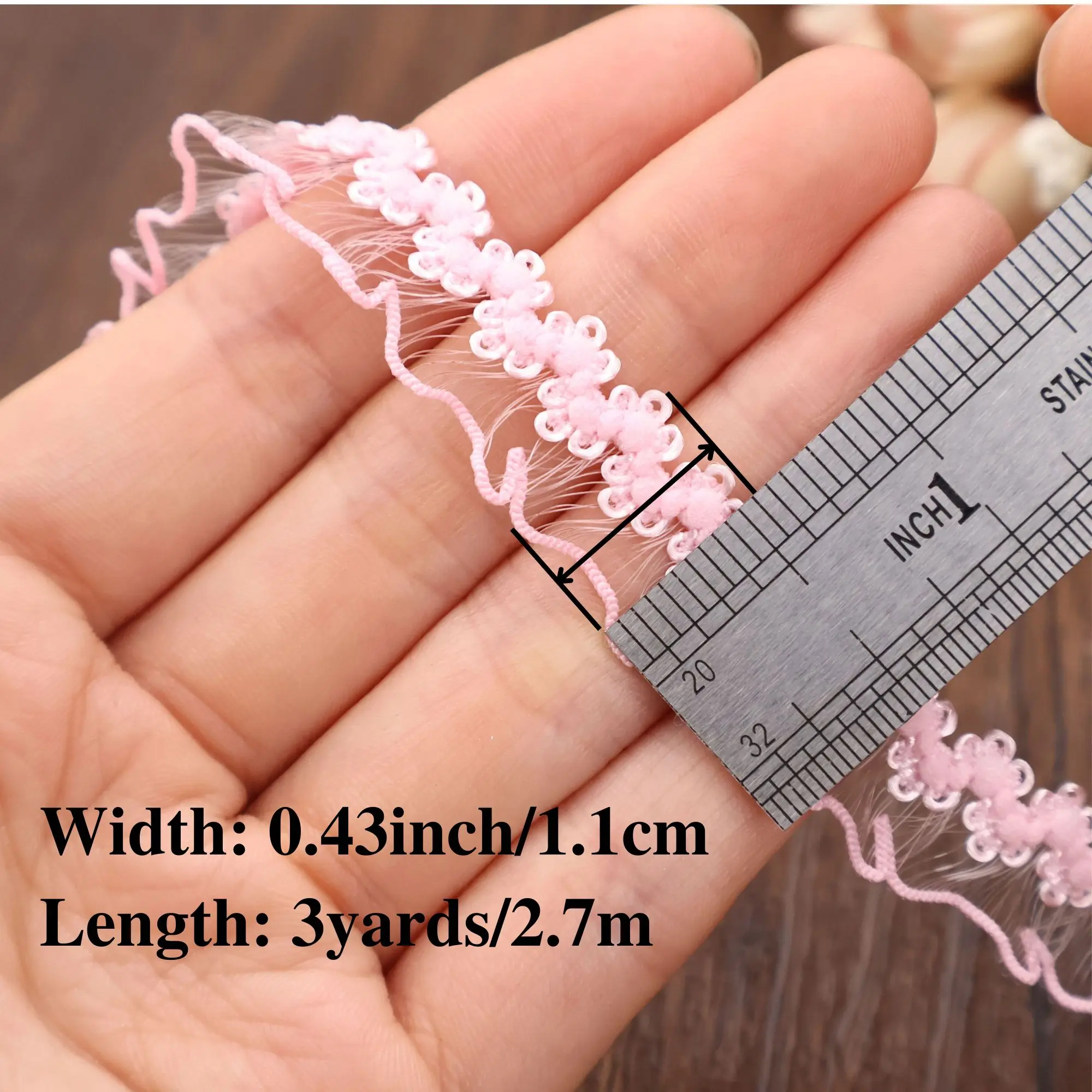 3 Yards Elastic Ruffle Lace Trim Stretch Narrow Ruffle Edge Lace Ribbon for Clothing Sewing, Dress Decoration