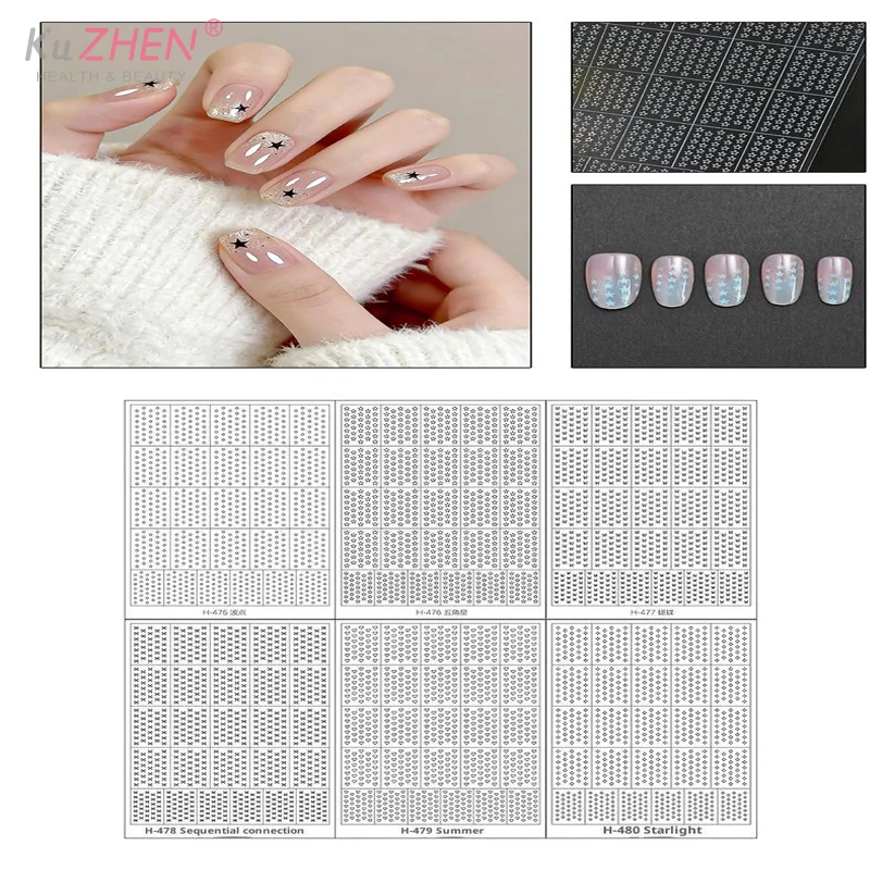 1 Sheet Nail Art Hollow Out Sticker Star Butterfly Love Adhesive Template Stamp Stickers Nail Art Decoration Charm Nail Decals
