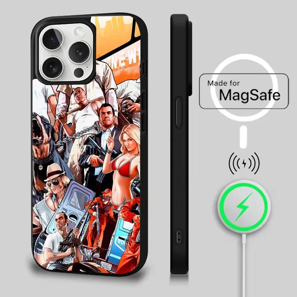 حافظة هاتف ذكي GTA Grand Theft Auto لهاتف iPhone 16,15,14,13,12,11,Pro,Max,Plus,Mini,Magsafe,حافظة شحن لاسلكية مغناطيسية