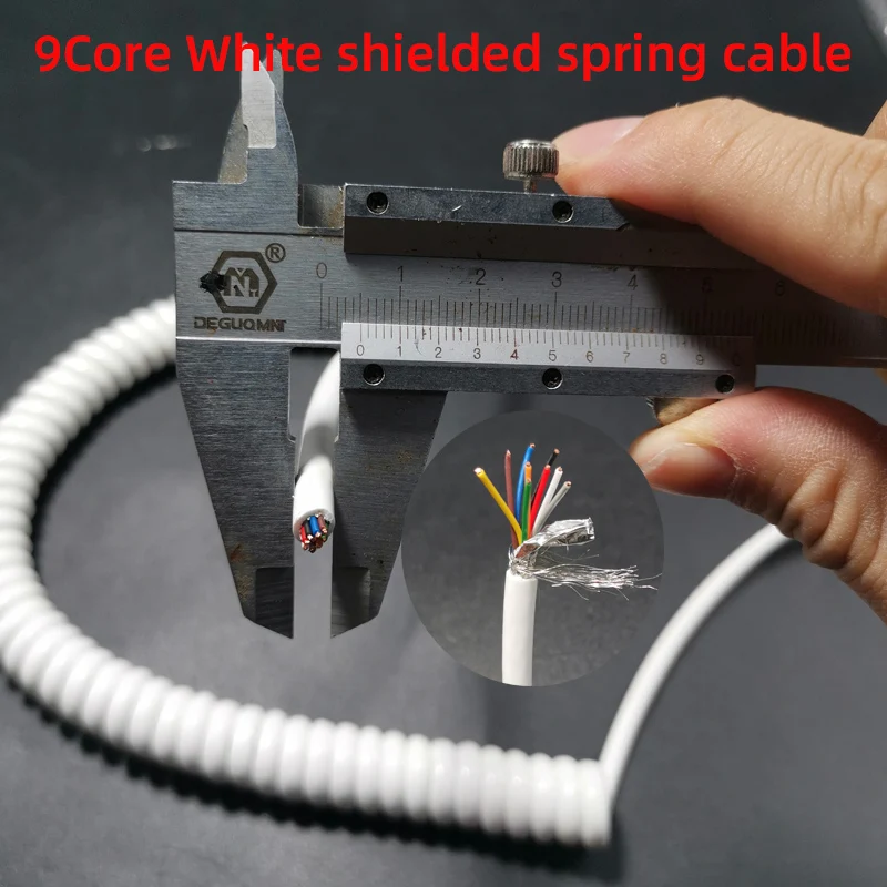 9Core 26AWG 0.15mm2 White Black Spring Spiral Cable shielded Telescopic Wire Stretch  Shielded Stretchable Wire Shrinkable Cable