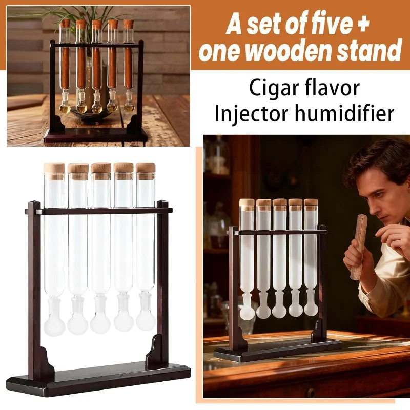Glass Cigar Tubes Humidor Set Cigar Flavor Infuser Ball Base & Wooden Plug Cigar Incense Glass Tube For Cigars Love Enthusiasts