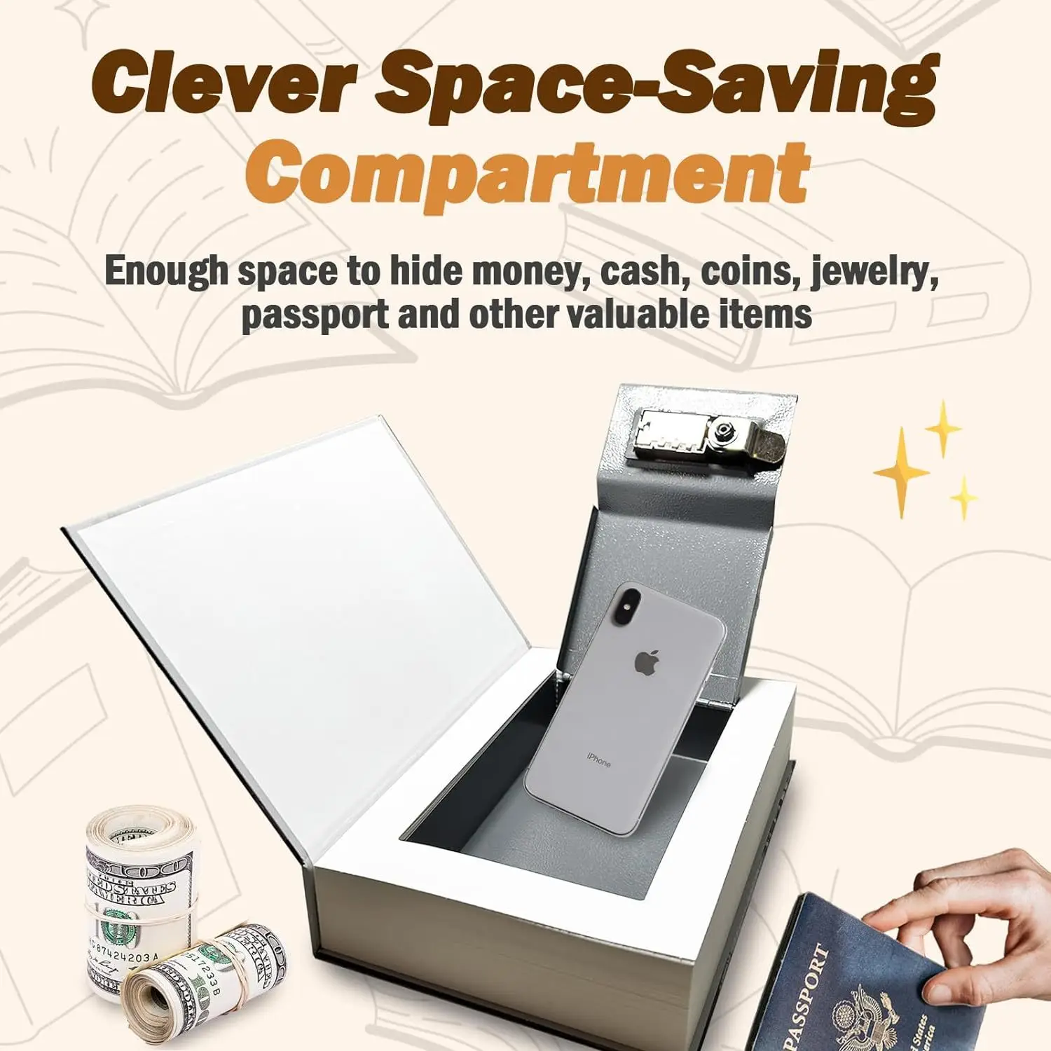 Real Book Shape Hidden Safe Box Sight Secret Diversion Compartment For Home Office Bookshelf Hide Cash Ring Necklace Jewelry