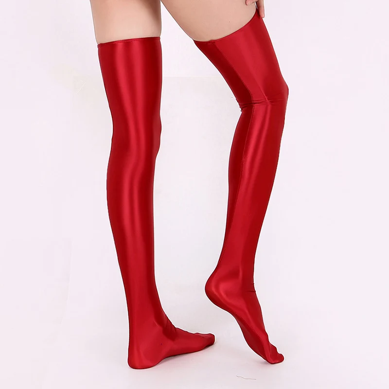 Solid Thigh High Socks Women Summer Over Knees Socks Oil Shiny Satin Casual Long Overknee Socks For Party Cosplay Stockings image 5