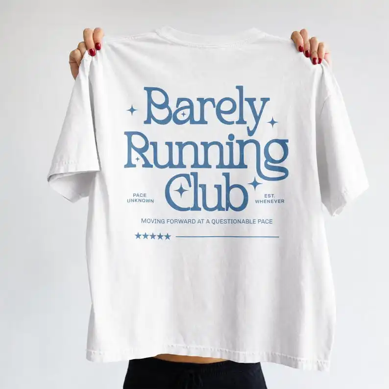 Barely Running Club T-shirt Vintage Loose Oversized Unisex T-shirt Trendy Cotton Harajuku high quality Comfortable Streetwear
