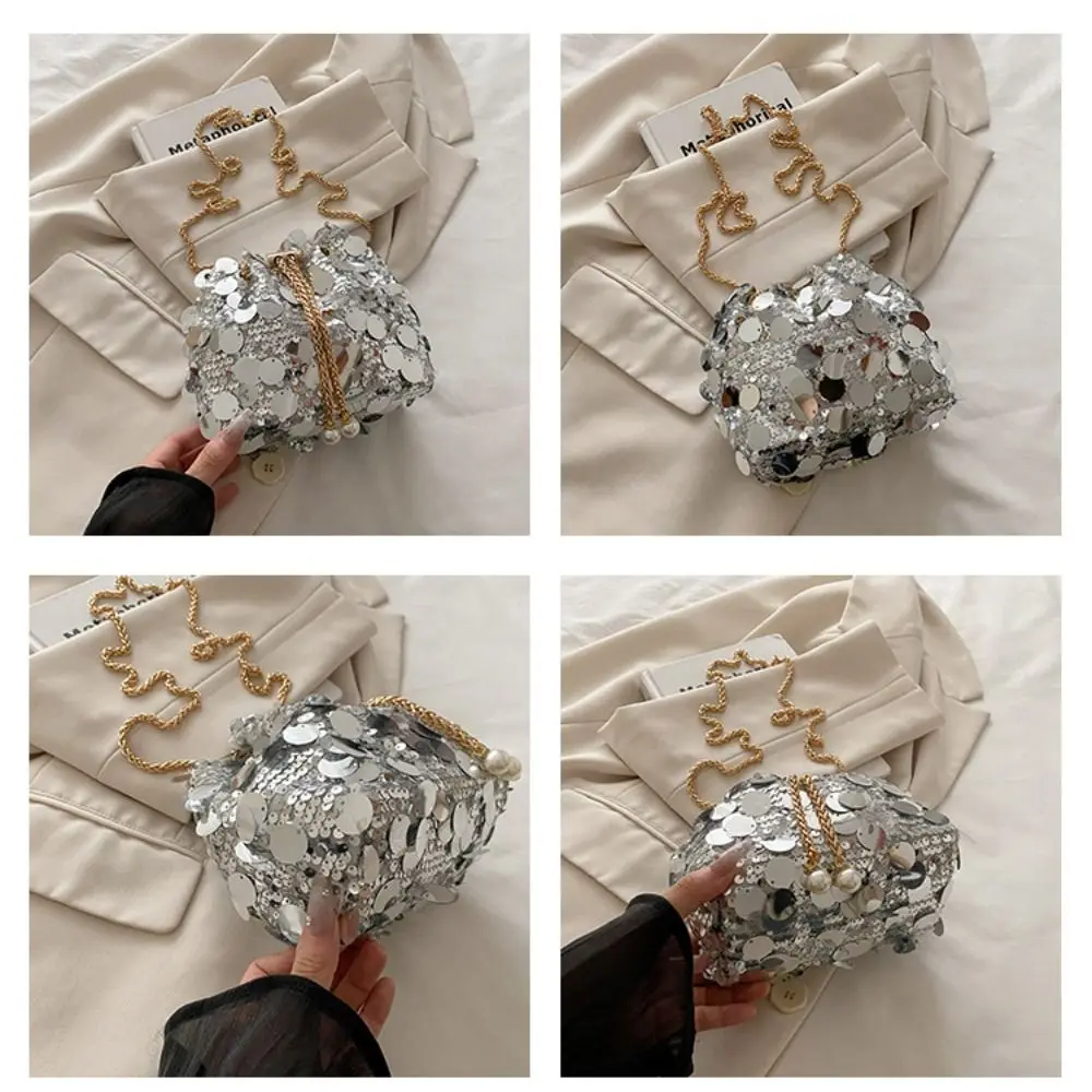أنيقة لامعة مساء مأدبة حقيبة بريق Blingbling شرابة حقيبة كروسبودي سلسلة معدنية حقيبة يد صغيرة دلو حقيبة المرأة #5