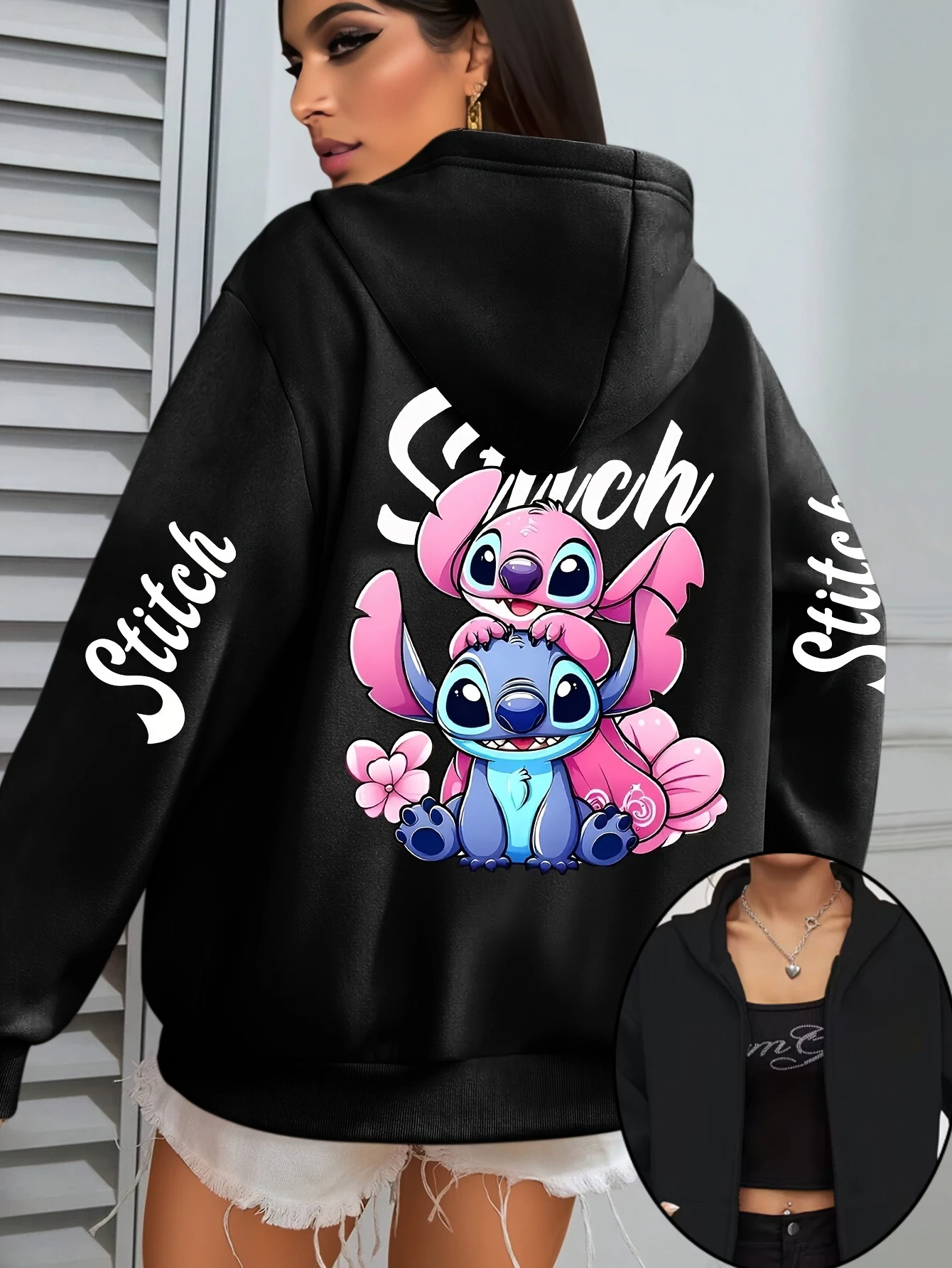 ديزني الكرتون غرزة سستة هوديس الصوف البلوز سترة المرأة الرجال القطن الخريف بلوفر شتوي المتضخم معاطف القمم #1