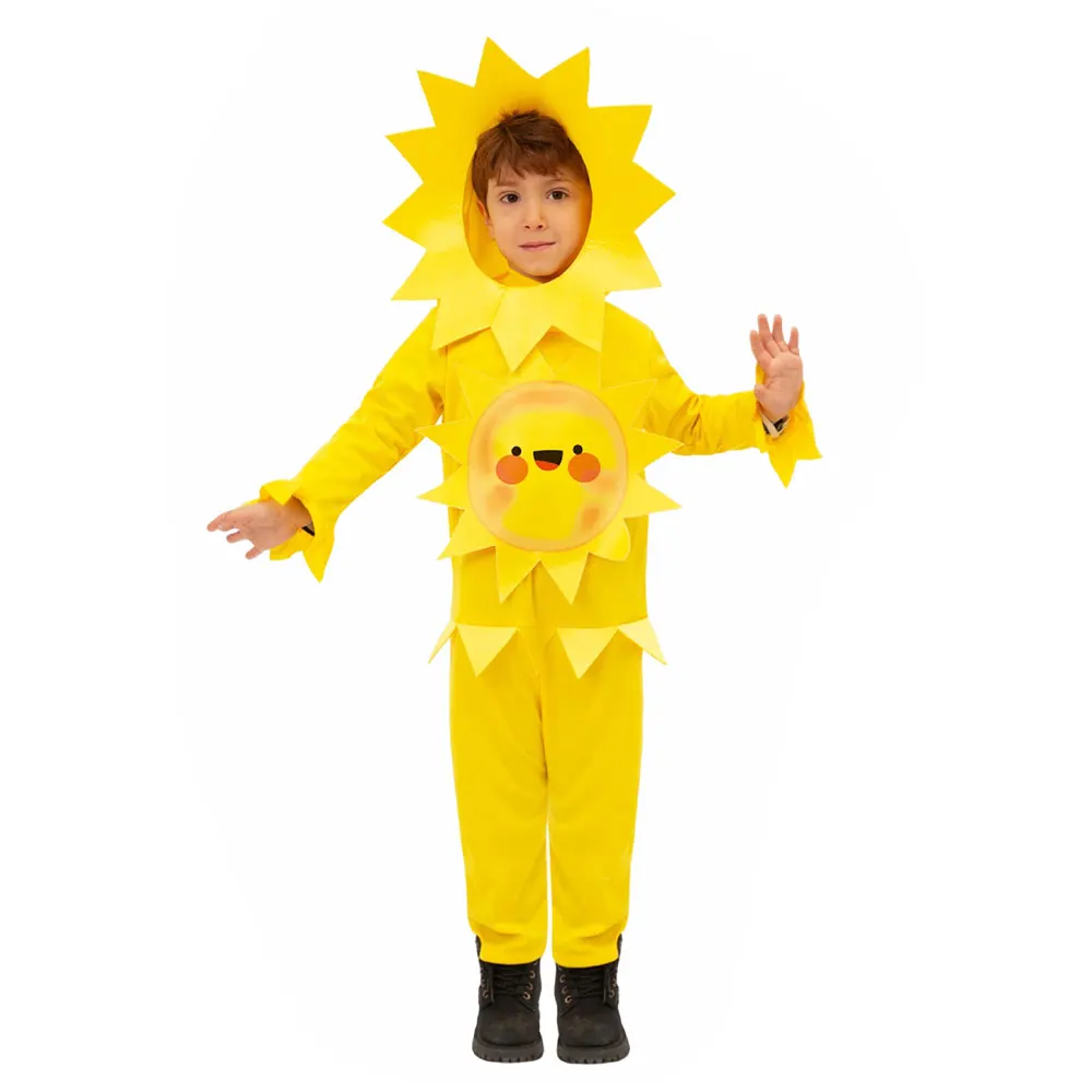 Umorden Girls Boys Sunflower Costume for Child Kids Flower Bunch Headgear Green Jumpsuit 2pcs/set Party Fantasia Outfit