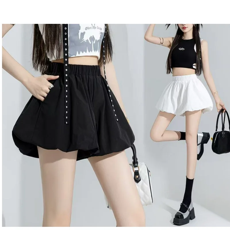 

Шаровары для милых девочек, повседневные одинаковые эластичные женские шорты с высокой талией и тыквой Y2K, уличная одежда для горячих девушек, корейские шикарные пышные шорты