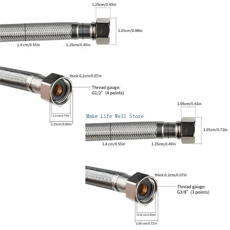 Toilet Water Connectors Hose 3/8inch to 1/2inch Stainless Steel Toilet Water Supply Line Braided Toilet Connector