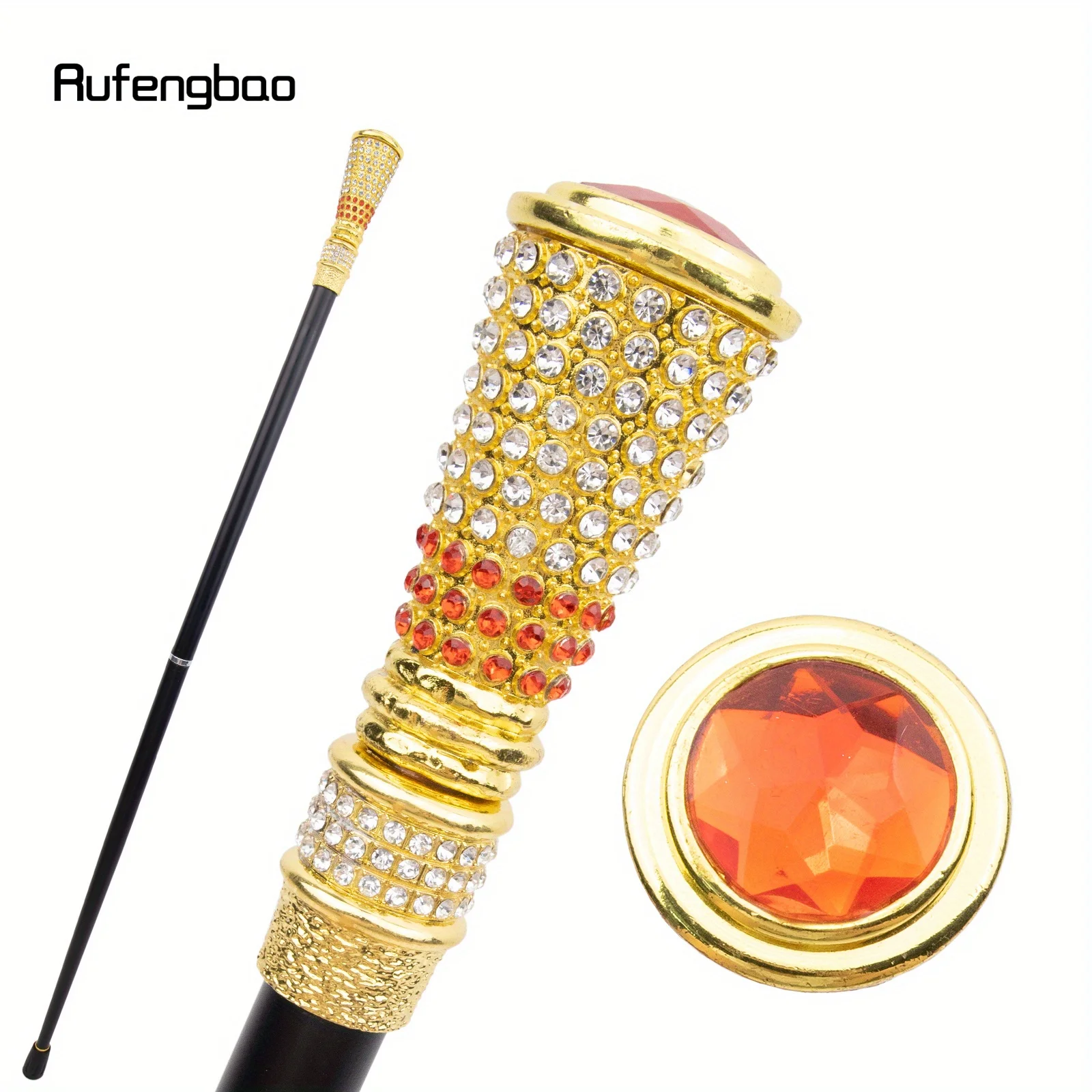 Gouden Oranje Kunstmatige Diamant Riet Mode Stok Gentleman Elegante Cosplay Riet Knop Crosier Prestaties Podium Riet 94cm