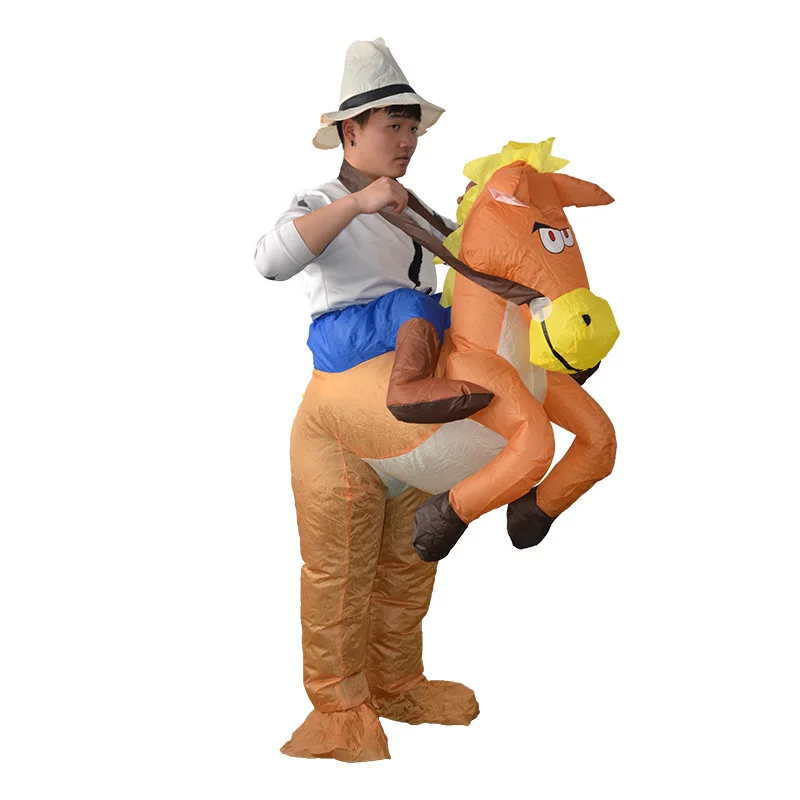 Adult Children Western Cowboy Horseback Riding Inflatable Costume Holiday Show Clothes Stage Performance Dress Up Halloween Prop