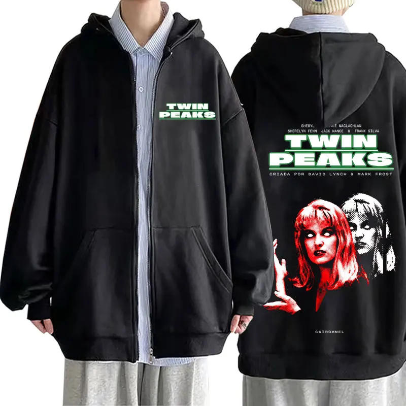Jaqueta com Zíper Unissex Hot Sale TV Play Twin Peaks, Moda Hip Hop Oversized Streetwear Masculina Vintage Casual
