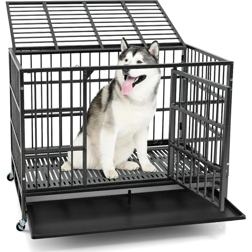 

Очень большой прочный ящик для собак с двойными дверцами, съемным подносом и колесами для больших пород (48 x 30 x 35 В)