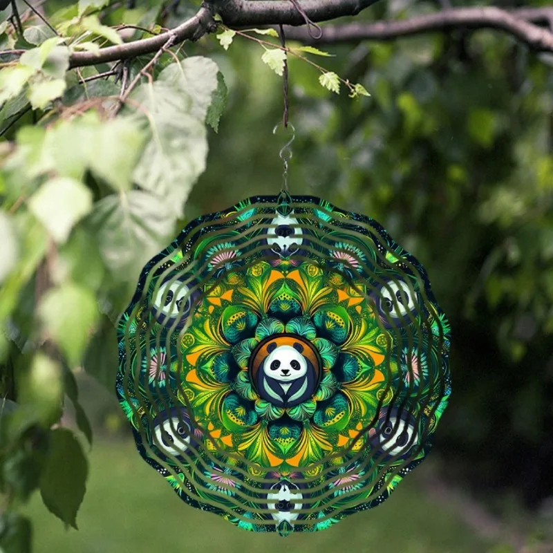 CIFBUY Panda Wind Chime Outdoor Garden Decor 360 Rotating Breeze Spinner Hook Windmill Yard Art Ornament Hanging Garden Decorati