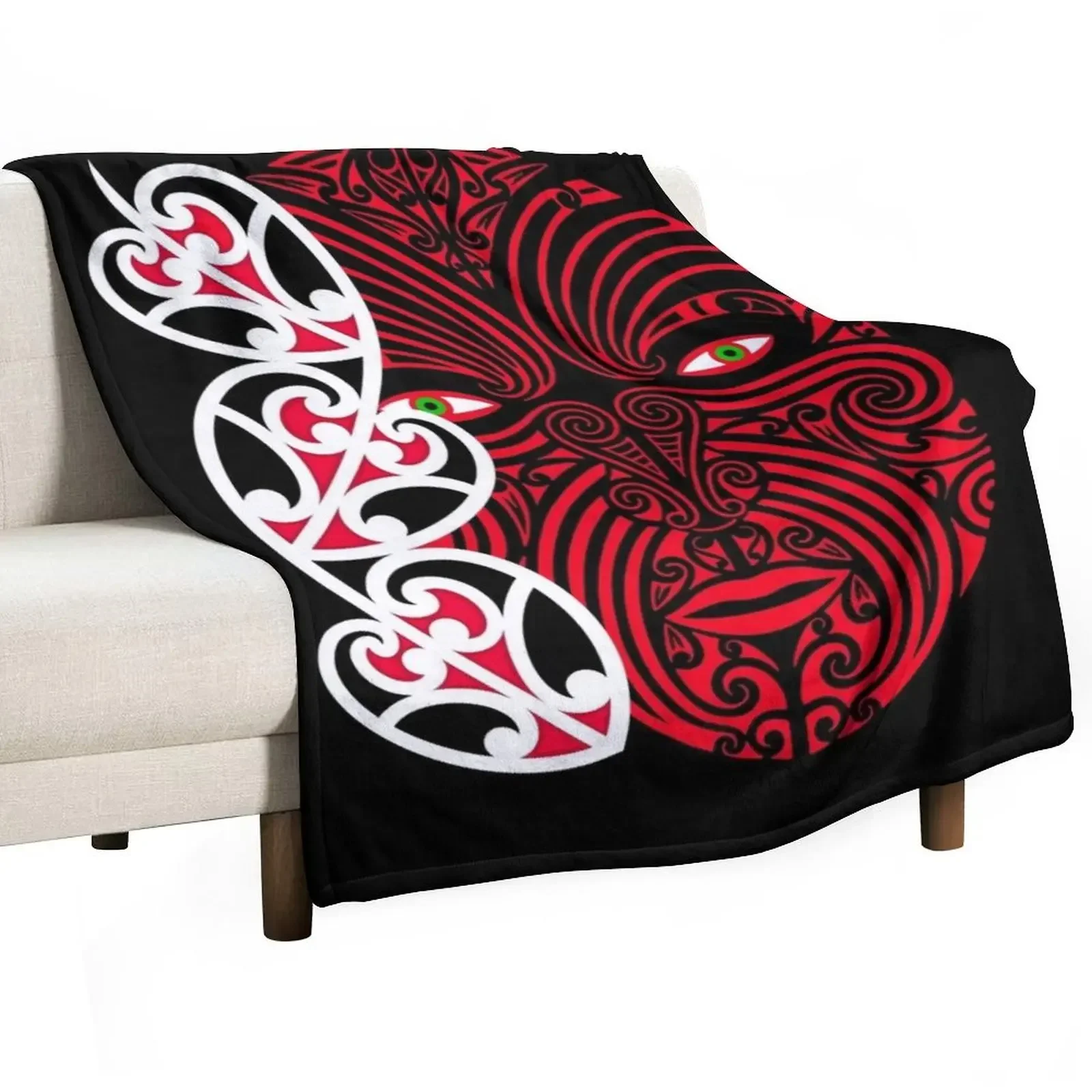 

Maori face Throw Blanket Picnic For Sofa Thin funny gift wednesday Blankets