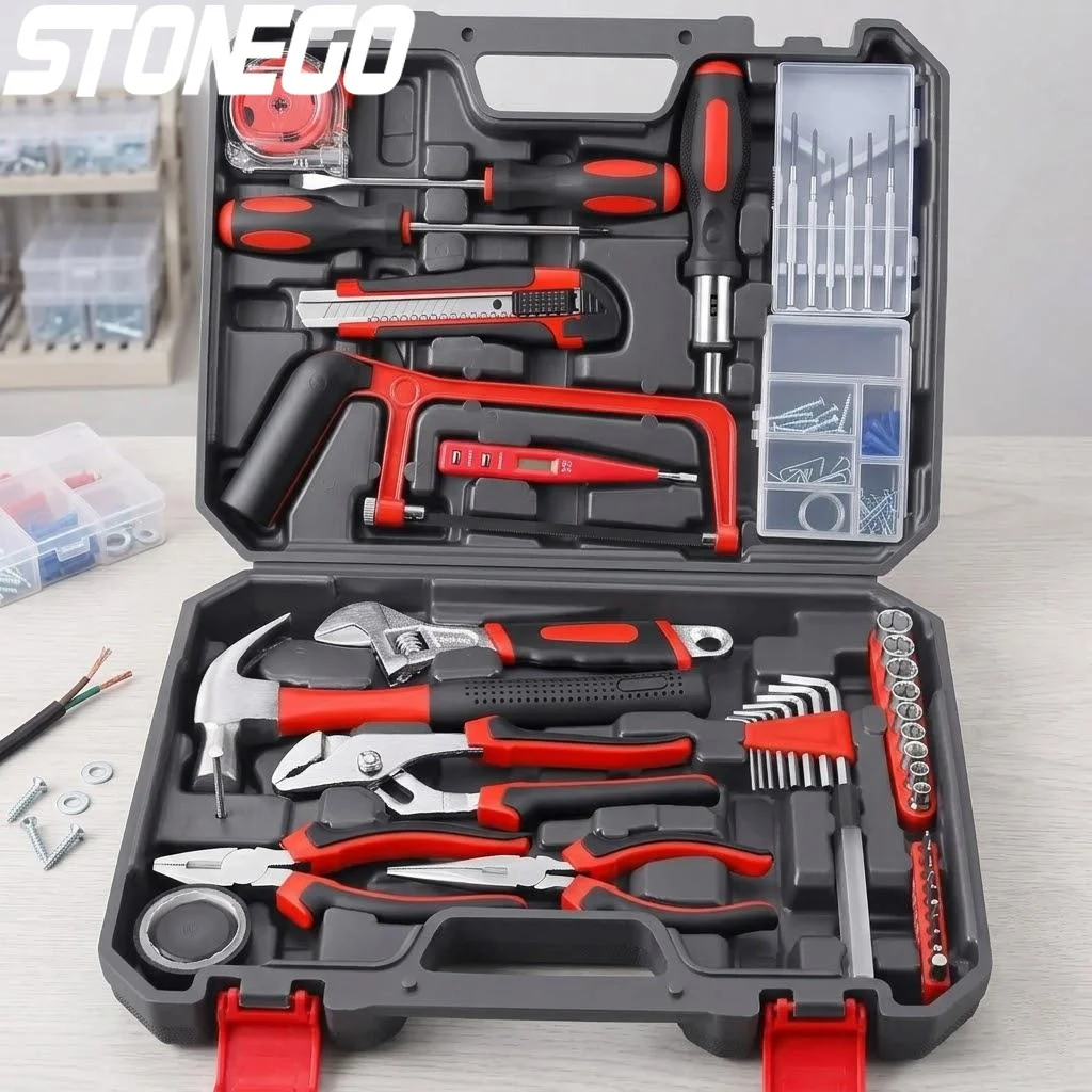 

Профессиональный набор ручных инструментов из 108 предметов: инструменты для дома и ремонта, включая пилу, отвертку, молоток, рулетку, гаечный ключ, плоскогубцы и кейс для хранения