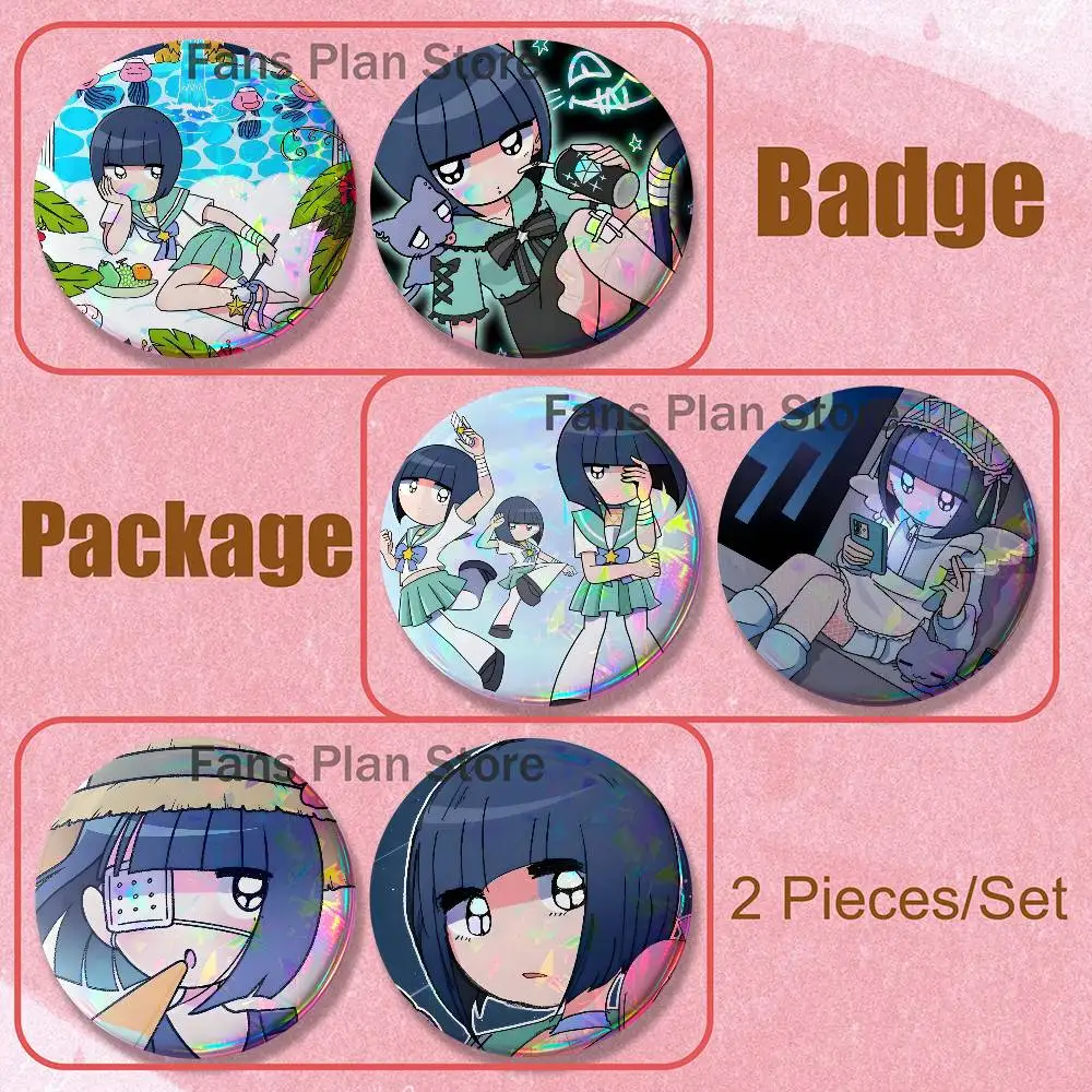 Cute M-Menhera C-Chan Sumire 2-piece Set Enamel Pins Anime Badge Fashion Jewelry Accessories Round Snap-in Brooch On Backpack