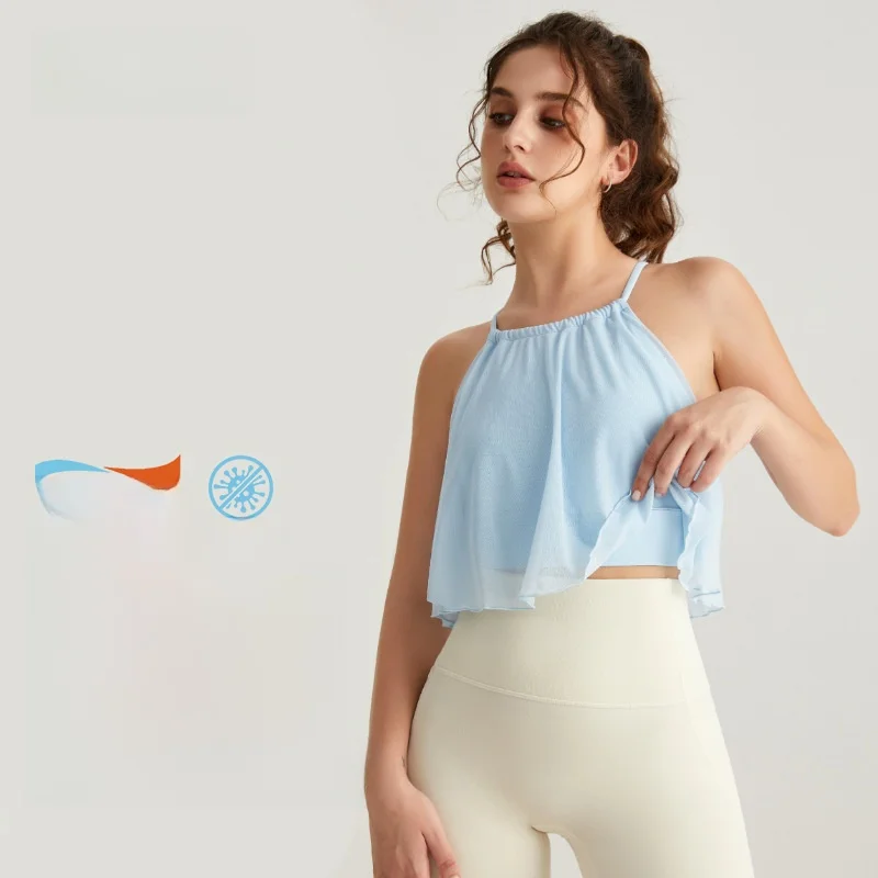 

Weiman сетчатый жилет для йоги для женщин, топ для фитнеса с фиксированными чашками, противоударная верхняя одежда для бега, спортивный бюстгальтер на бретельках, летний