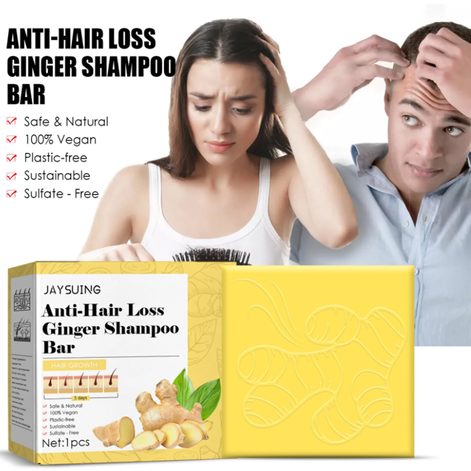 Anti-haaruitval Gember Shampoo Bar Balansolie Verhogend haarvolume Voedt de haarwortel Haargroei Shampoo Bar