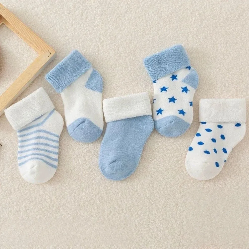 5 Pairs Cotton Baby Short Socks Non-Skid Design Pink Blue Floor Stocking Breathable Polka Dot Stars Newborn Socks Infant Wear