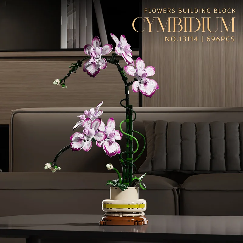 

13114 Butterfly Orchid Preserved Flower Building Blocks Valentine's Day Gift DIY Vase Decor for Girls 696pcs