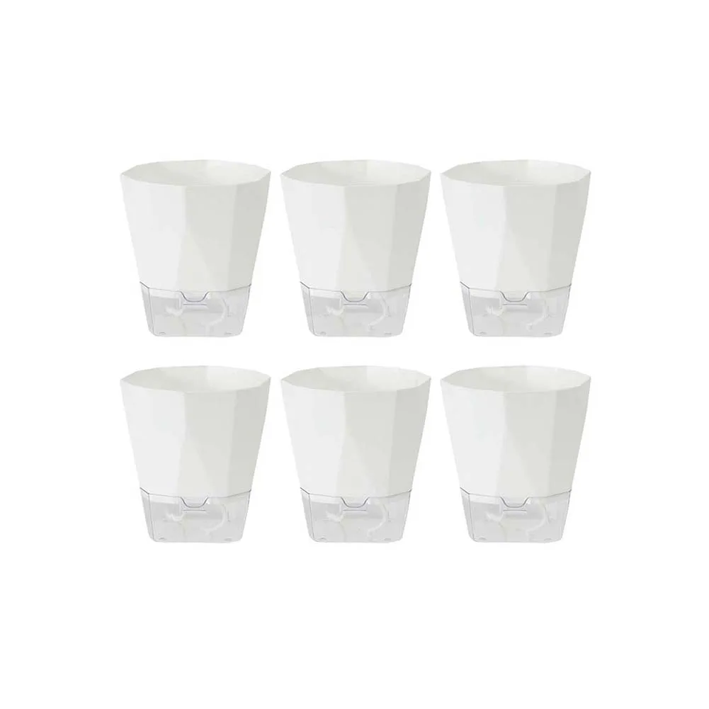 6Pack Self Watering Plant Pots With Drainage Reservoir White Plastic Indoor Outdoor Flower For Home Garden Decoration