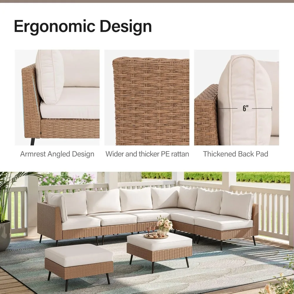 Outdoor Patio Furniture, 8 Piece Outdoor Sectional Sofa PE Rattan Wicker Patio Conversation Sets, Garden Furniture Sets