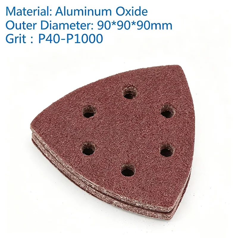 5-50Pcs 90*90*90mm Sanding Sheets 6 Hole Triangle Sandpaper Aluminum Oxide Hook & Loop Abrasive Sanding Disc For Wood Sanding