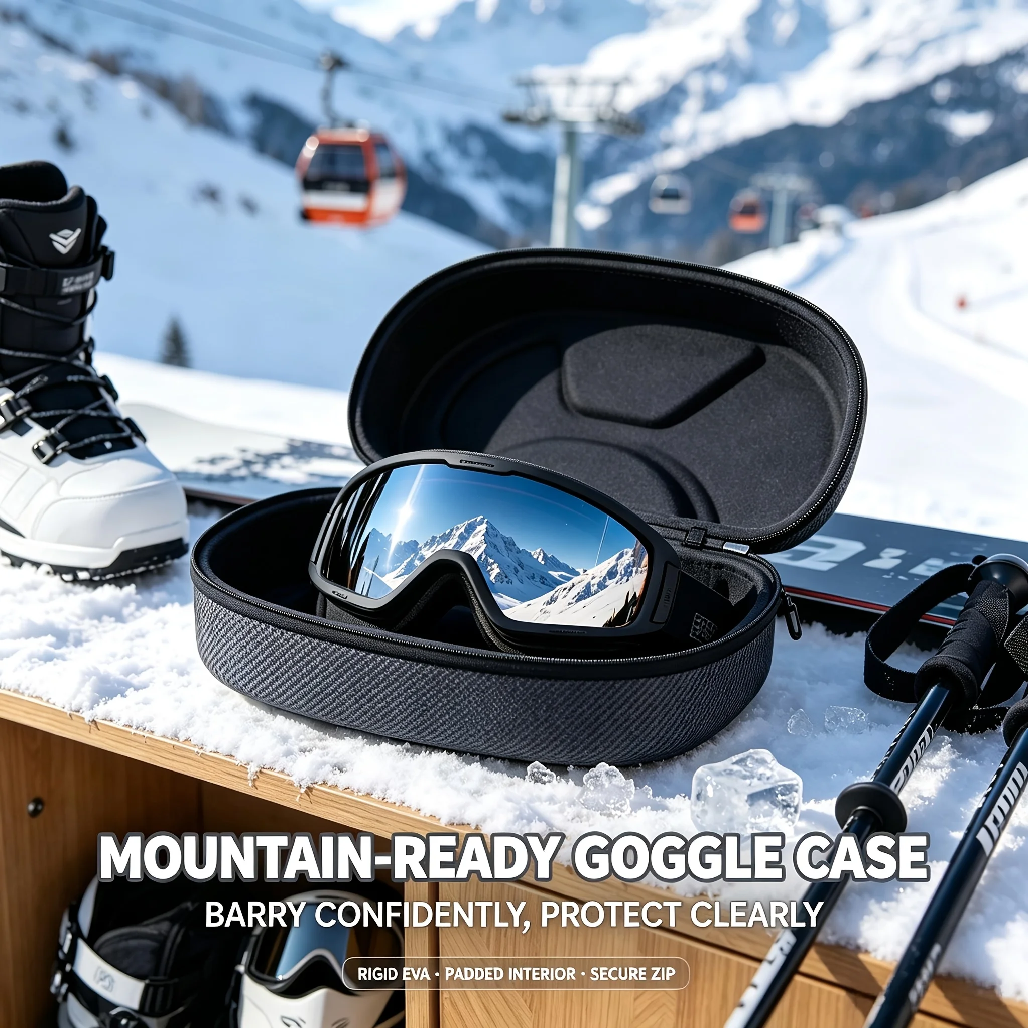 EVA Hard-Shell Ski Goggle Case - Portable Protective Storage Box with Zipper And Snap Fastener,Suitable for Winter Sports,Skiing