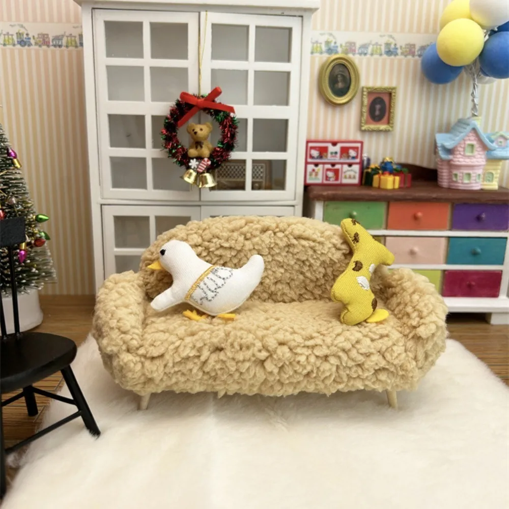 

1/12 Dollhouse Dollhouse Plush Sofa Scene Model Vintage Vintage Dollhouse Sofa Furniture Model Cute Miniature Single/Double Sofa