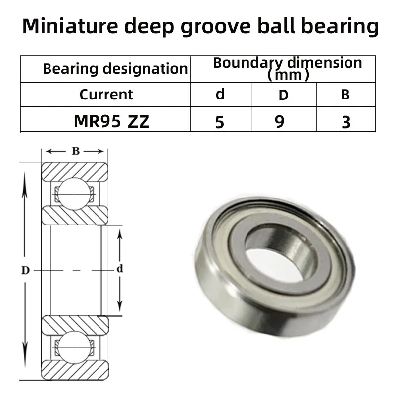 10pcs SHLNZB bearings  MR95  MR95Z   MR95ZZ  MR95RS size: 5X9X3mm toy miniature mechanical bearing