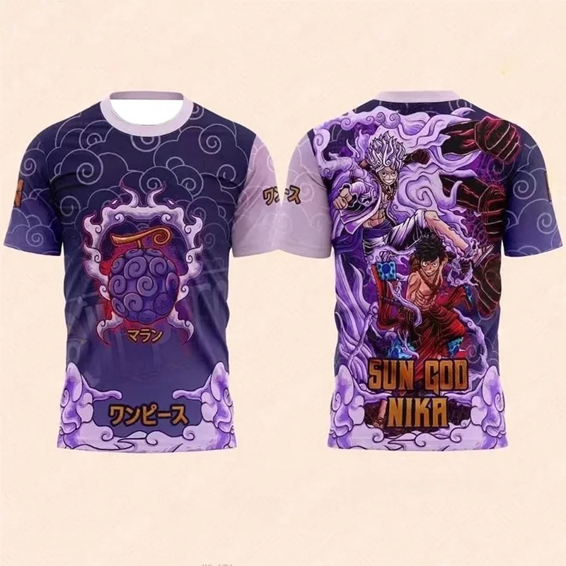 Bandai Anime Sun God Luffy Printed Football Shirt Summer Sports Leisure Quick Drying Role Playing T-shirt Family Matching