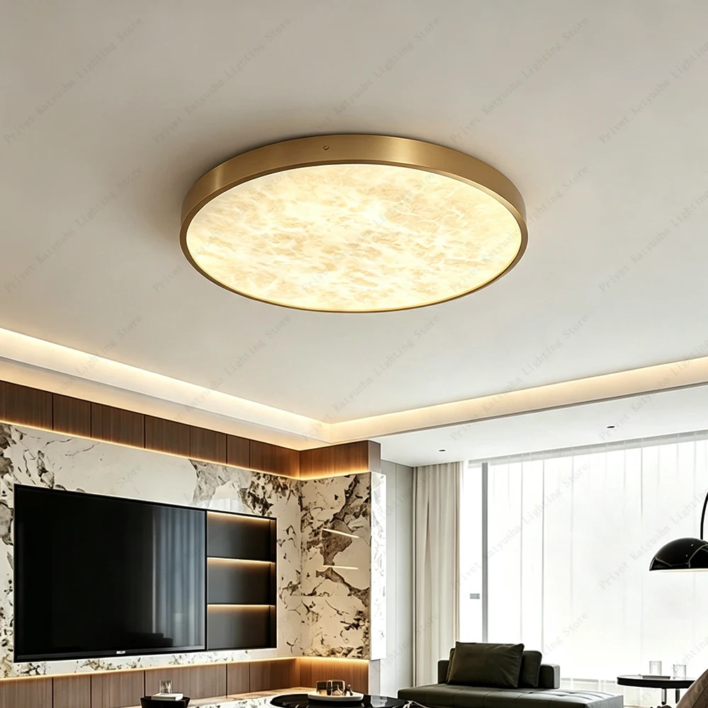 Luxury Design Thin Spanish Marble Ceiling Lights Led Alabaster Elegant Ceiling-mounted Lighting Fixture for Living Room