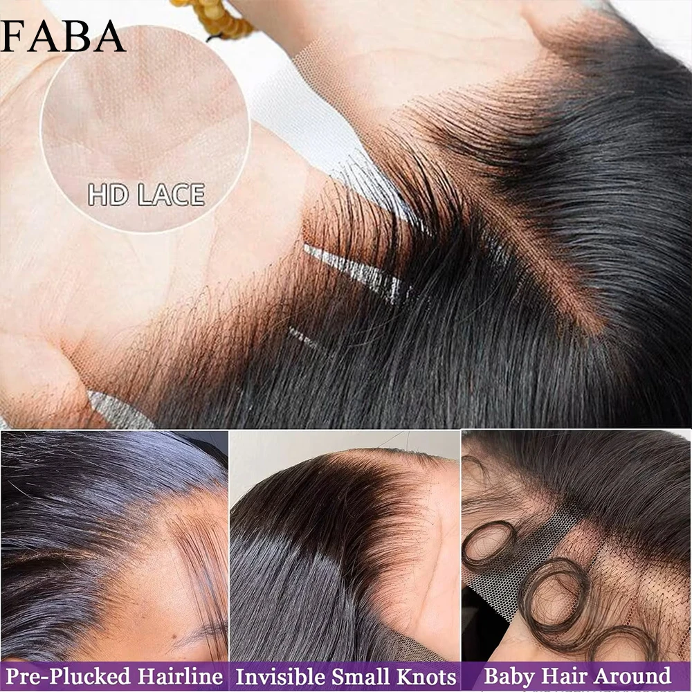 FABA 13x6 peluca con malla frontal recta cabello humano peluca de cabello humano liso prearrancado peluca de cabello humano con frente de encaje recto 180% de densidad