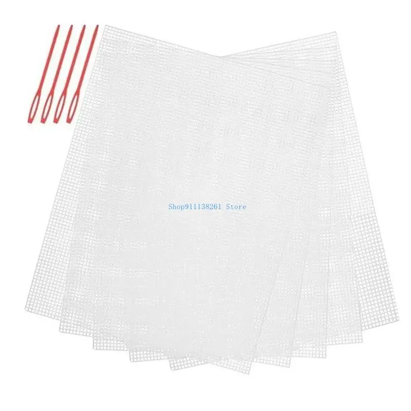 

H05E 5 Pcs Plastic Mesh Sheets with Weaving Needle Practical Mesh Canvas Sheets for Crochet Projects Embroidery Crafting