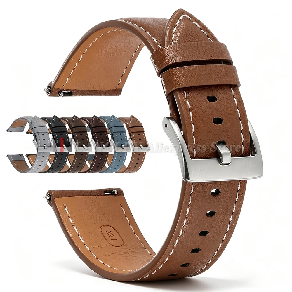 Genuine Calfskin Leather Watchband Quick Release 18mm 20mm 22mm for Huawei GT6/GT5/GT4 Watch Strap Replacement for Samsung Watch
